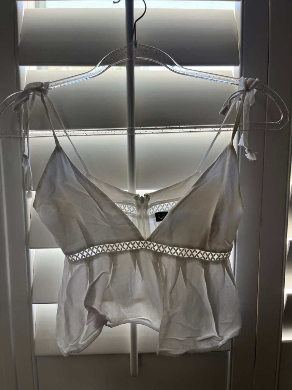 For Love & Lemons White Tie-Shoulder V-Neck Crop Camisole